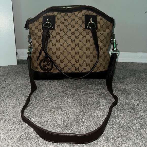 Gucci Charm Convertible Dome Satchel GG Canvas with Leather Medium - Picture 17 of 17